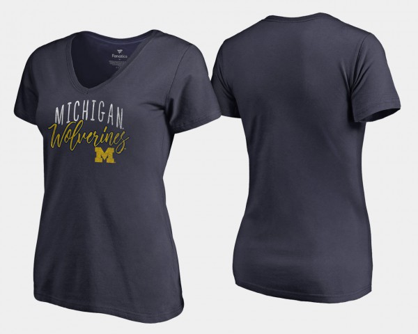 Michigan Women T-Shirt Navy Player V-Neck Graceful