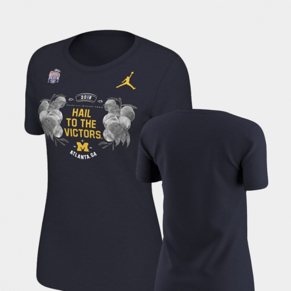 Michigan Wolverines Women T-Shirt Navy NCAA 2018 Peach Bowl Bound Verbiage